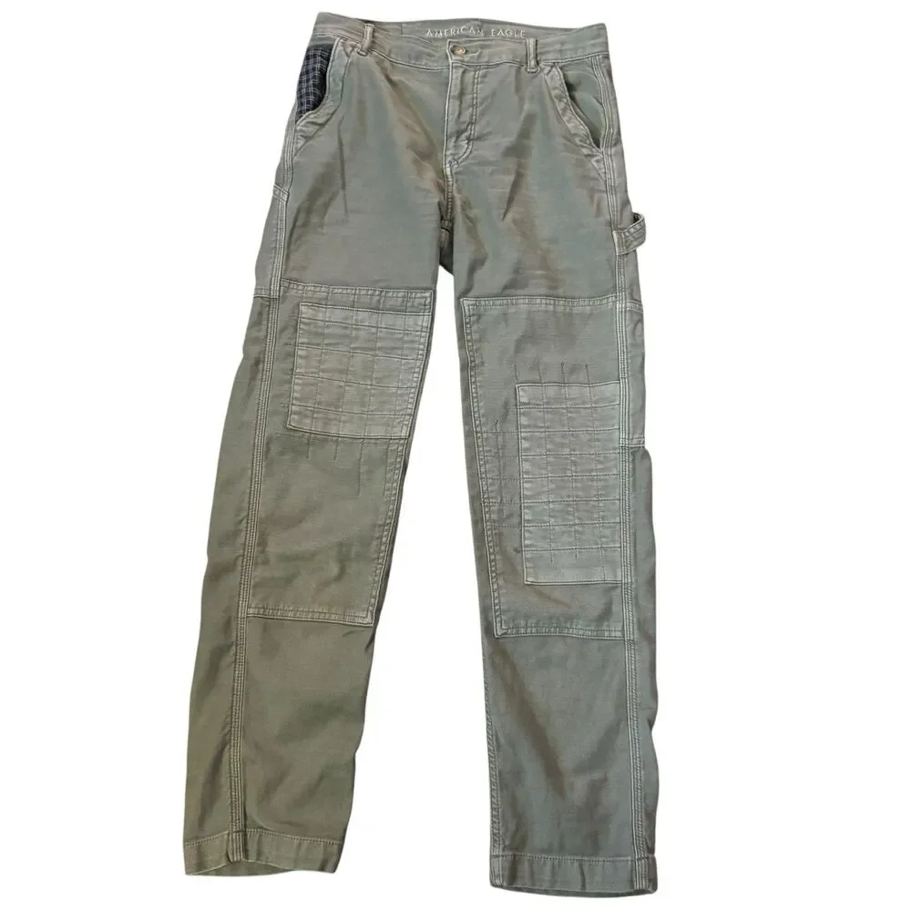 American Eagle Carpenter Patchwork‎ Stretch Utility Pants Womens Size 0 Green